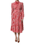 Robe midi à manches longues Dolce & Gabbana, blanche avec rayures rouges, élégante et fluide.