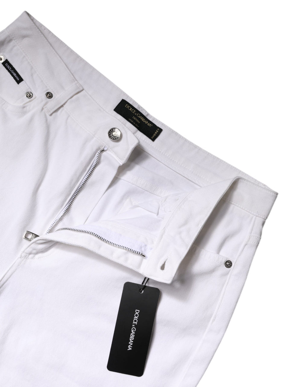 Jeans skinny en coton blanc à taille moyenne de Dolce & Gabbana, coupe ajustée et style moderne.