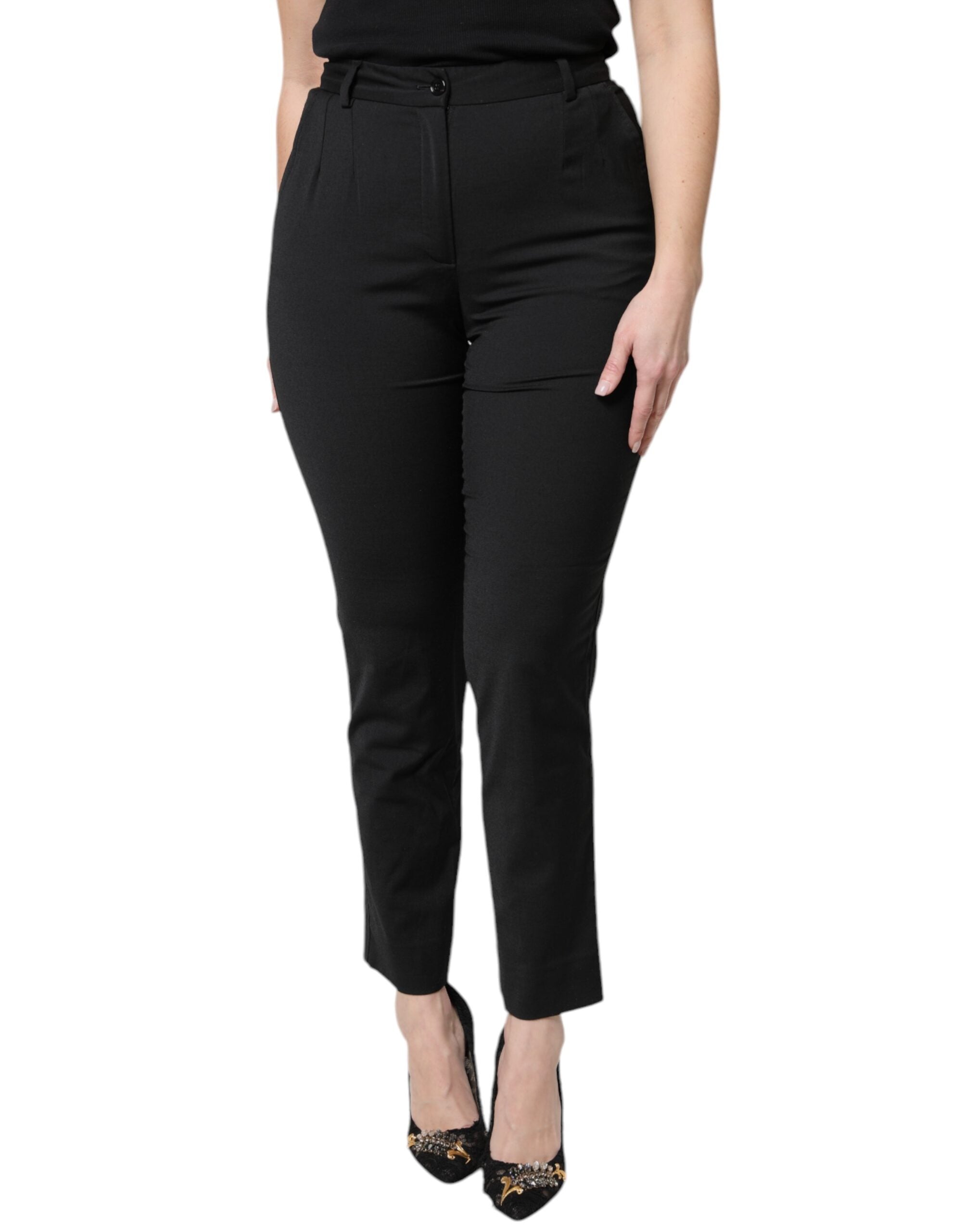 Pantalon slim en polyester noir à taille haute de Dolce & Gabbana, style élégant et moderne pour femme.