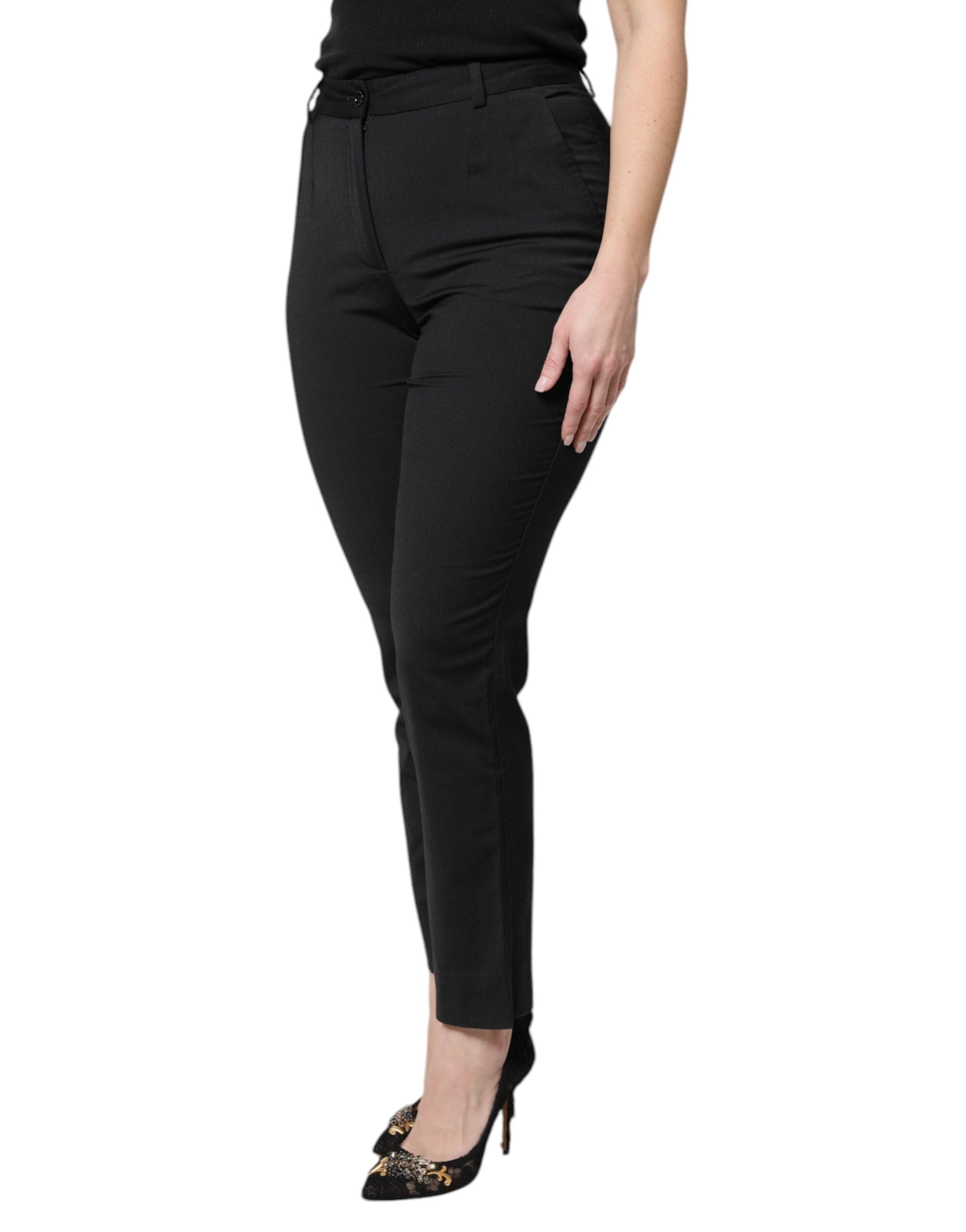 Pantalons slim taille haute en polyester noir de Dolce & Gabbana, style élégant et moderne.