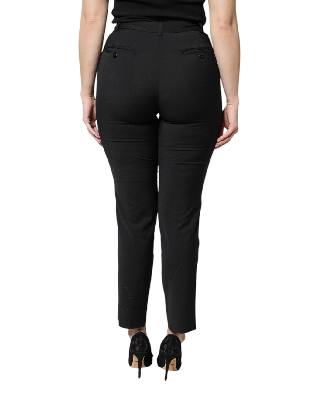 Pantalons slim taille haute en polyester noir de Dolce & Gabbana, style élégant et moderne pour femme.