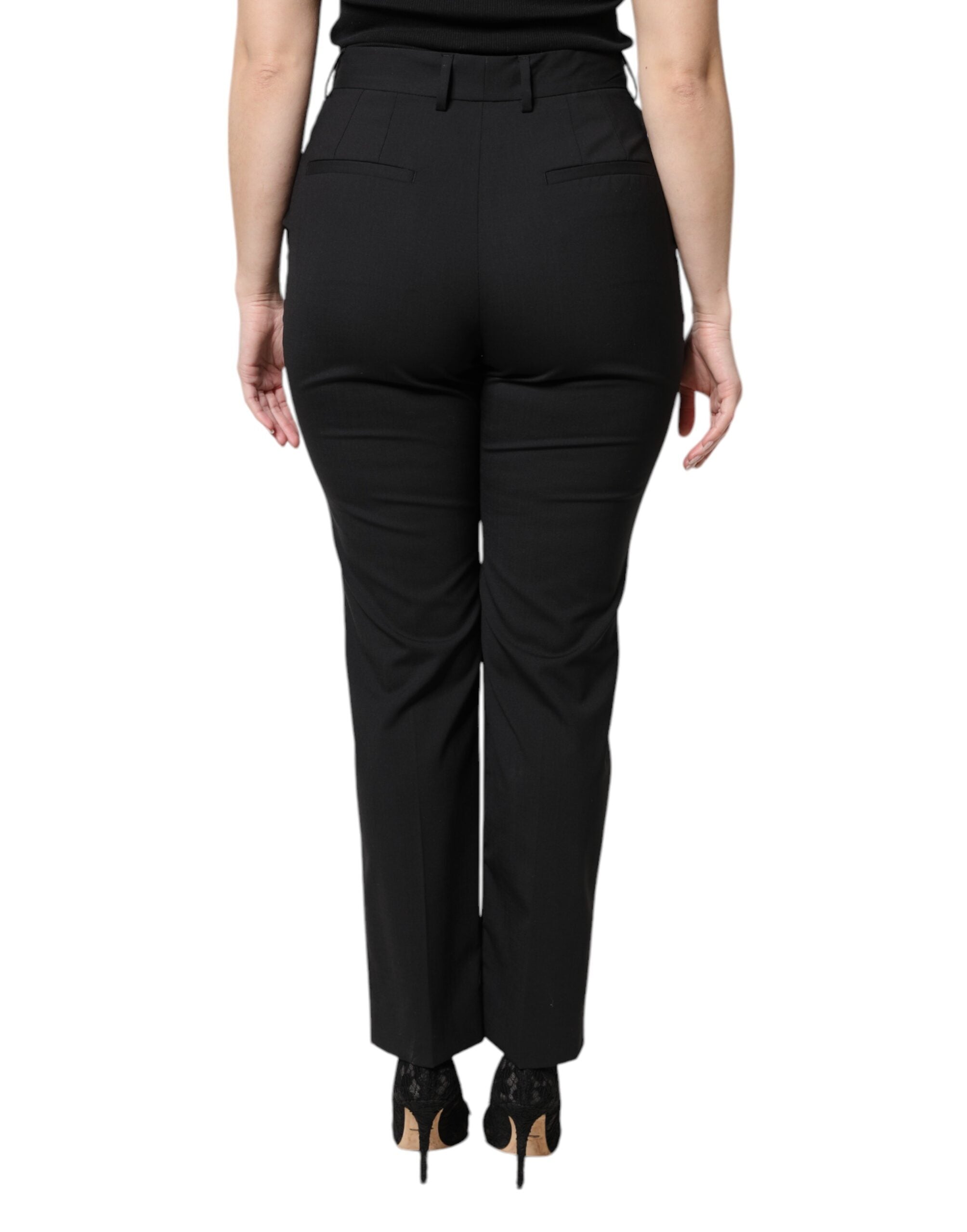 Pantalon de costume noir en polyester à taille haute de Dolce & Gabbana, élégant et ajusté, pour un look sophistiqué.