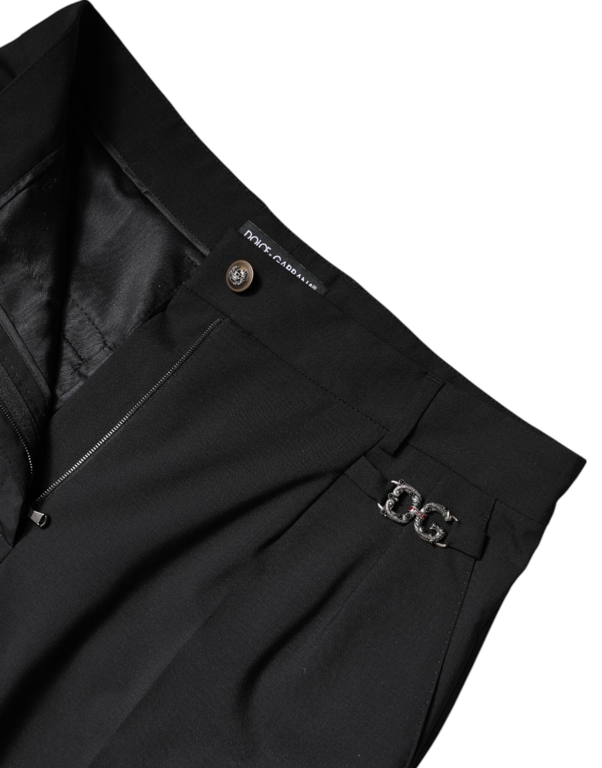 Pantalon de costume noir en polyester à taille haute de Dolce & Gabbana, vêtements élégants pour femmes.