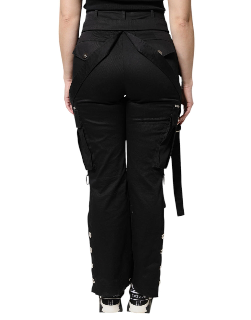 Pantalons cargo noirs en coton à taille haute de Dolce & Gabbana, style décontracté et élégant.