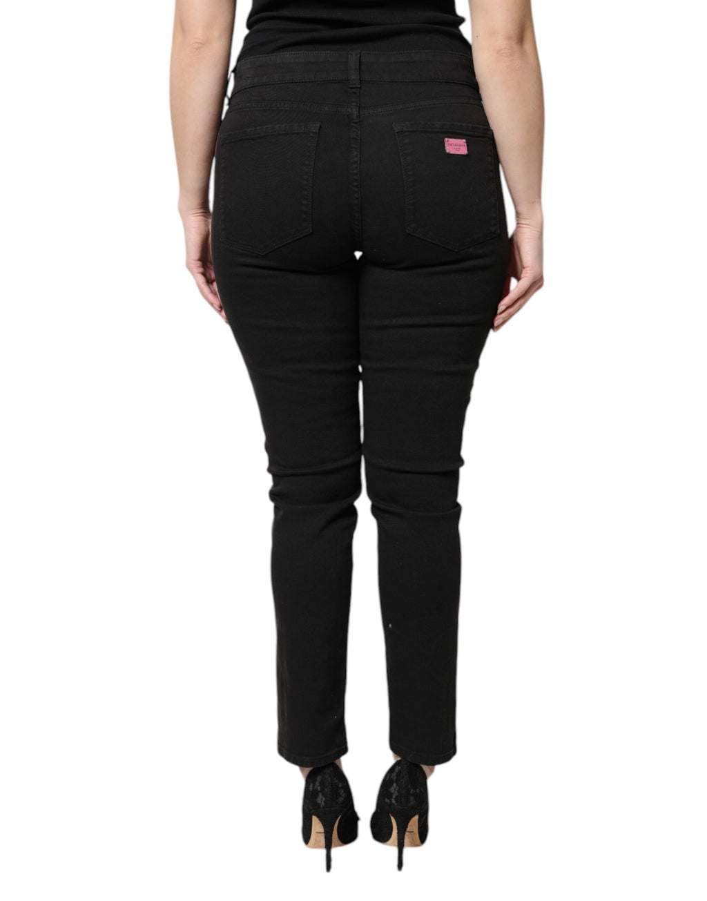 Jeans skinny en denim noir à taille haute de Dolce & Gabbana, coton, coupe ajustée et élégante.