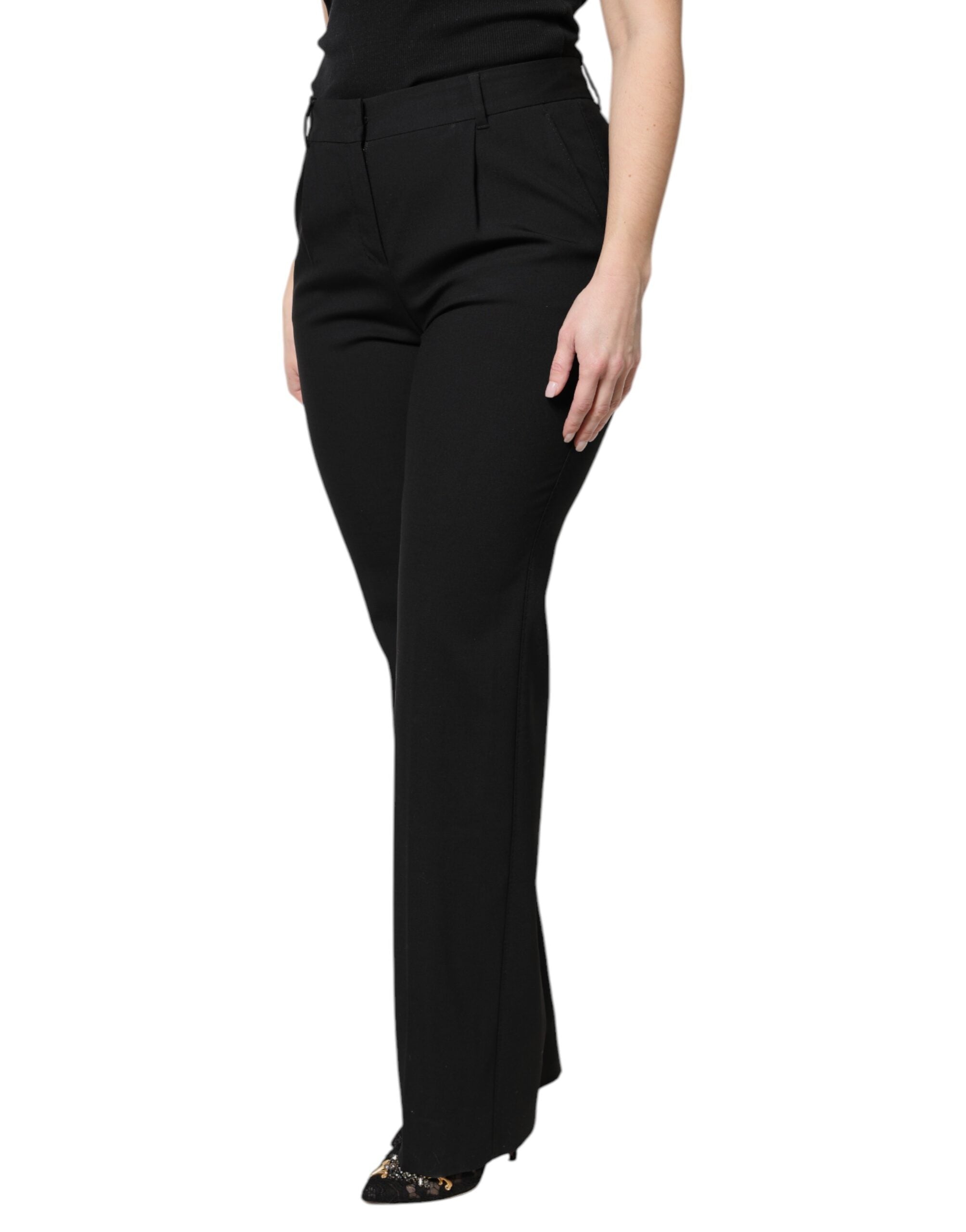 Pantalon de costume noir en laine Dolce & Gabbana à taille haute et coupe boot cut, élégant et sophistiqué.