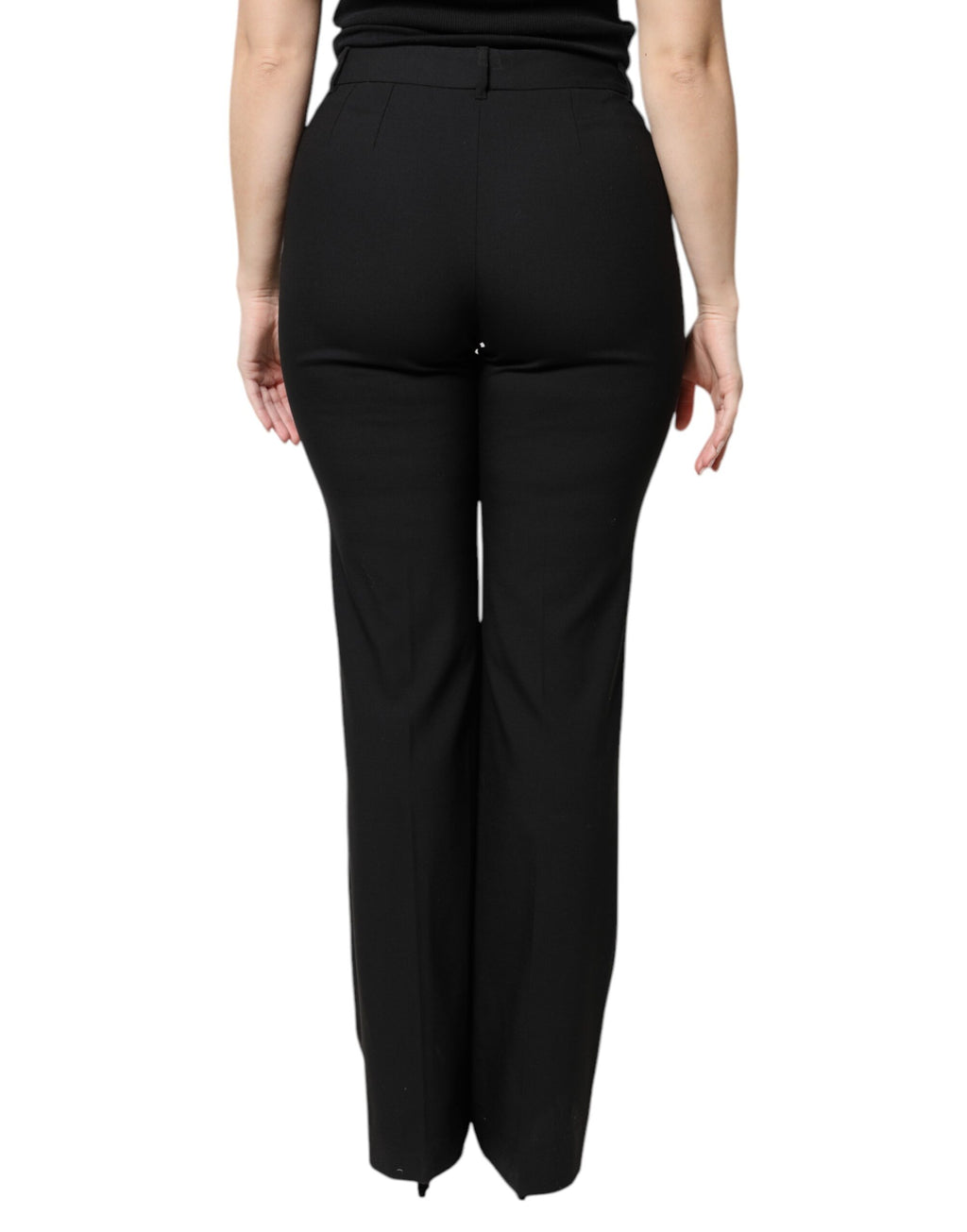 Pantalon de costume femme Dolce & Gabbana en laine noire à taille haute et coupe boot cut, élégance sophistiquée.