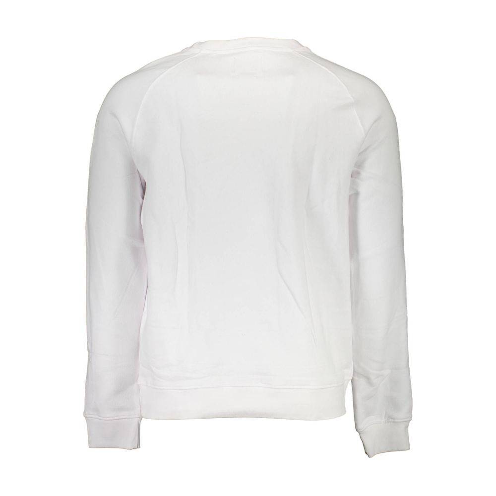 Sweatshirt blanc en coton pour homme de Guess Jeans, coupe décontractée, porté sur un mannequin debout.