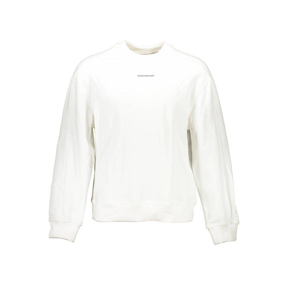 Sweatshirt homme Calvin Klein en coton blanc, style décontracté, col rond, logo discret sur la poitrine.