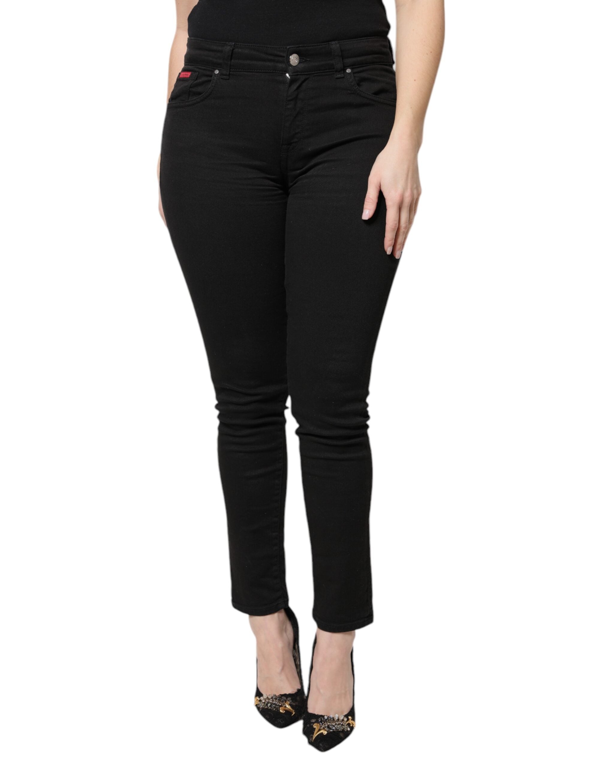 Jeans skinny en denim noir à taille haute de Dolce & Gabbana, coupe ajustée et couture élégante, pour un look sophistiqué.