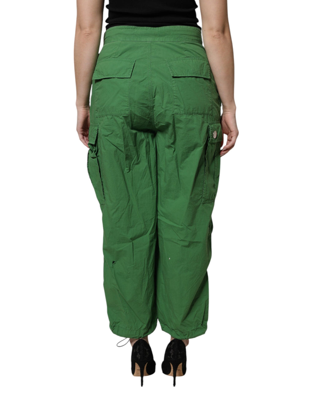 Pantalon cargo vert en coton Dolce & Gabbana à taille haute, style décontracté et tendance.
