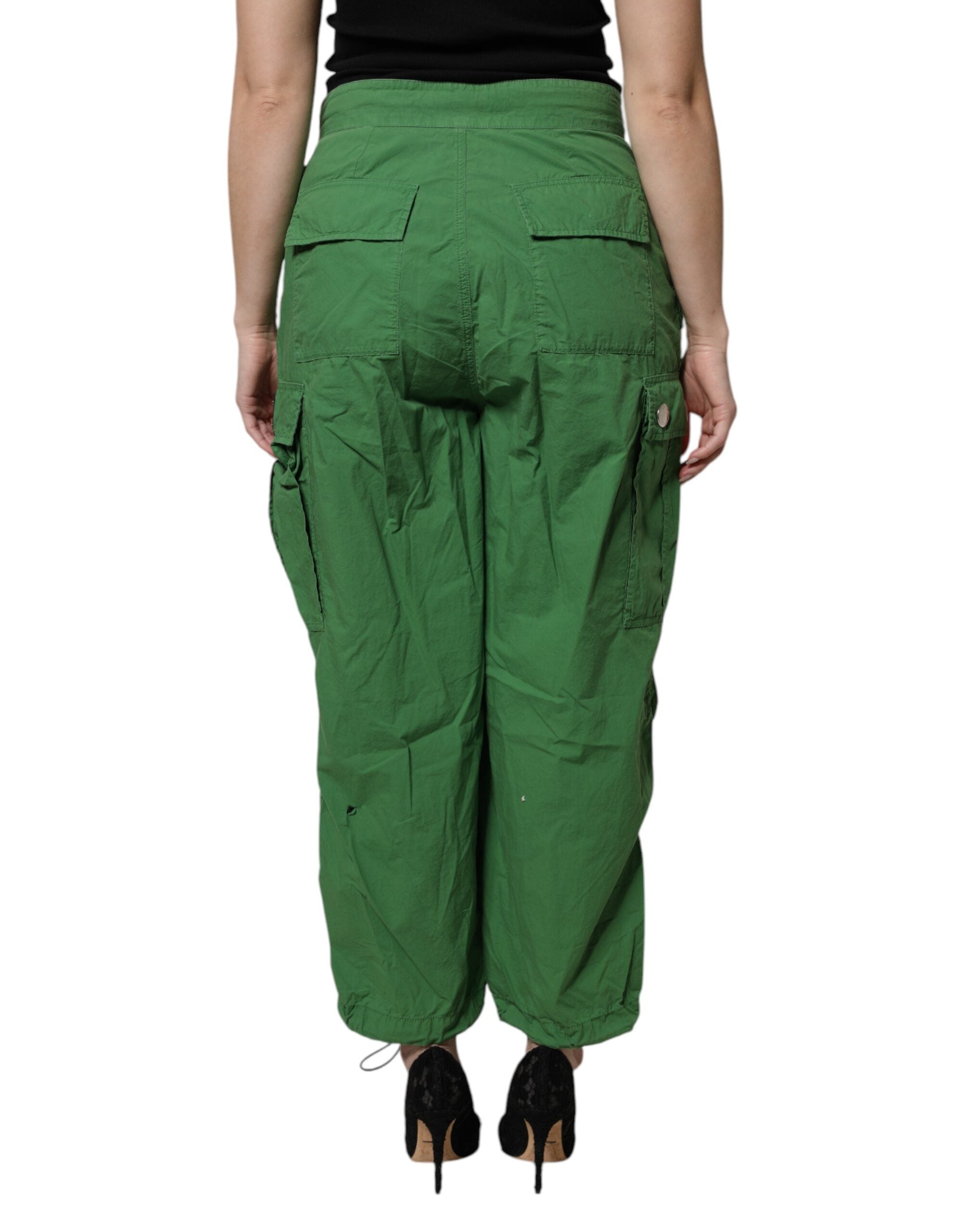 Pantalon cargo vert en coton Dolce & Gabbana à taille haute, style décontracté et tendance.