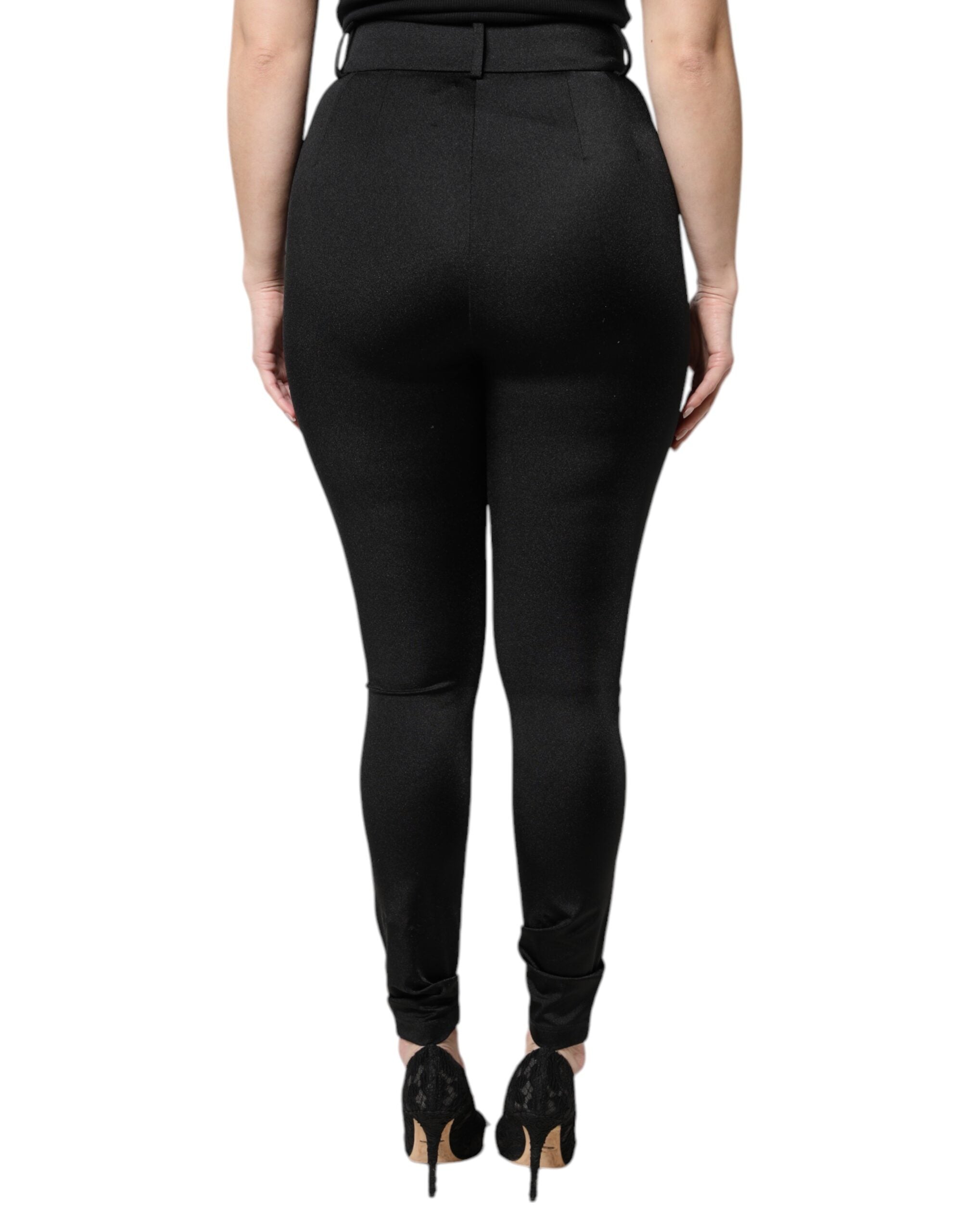 Pantalon noir en nylon Dolce & Gabbana taille haute et ajusté, mode élégante et moderne pour femme.