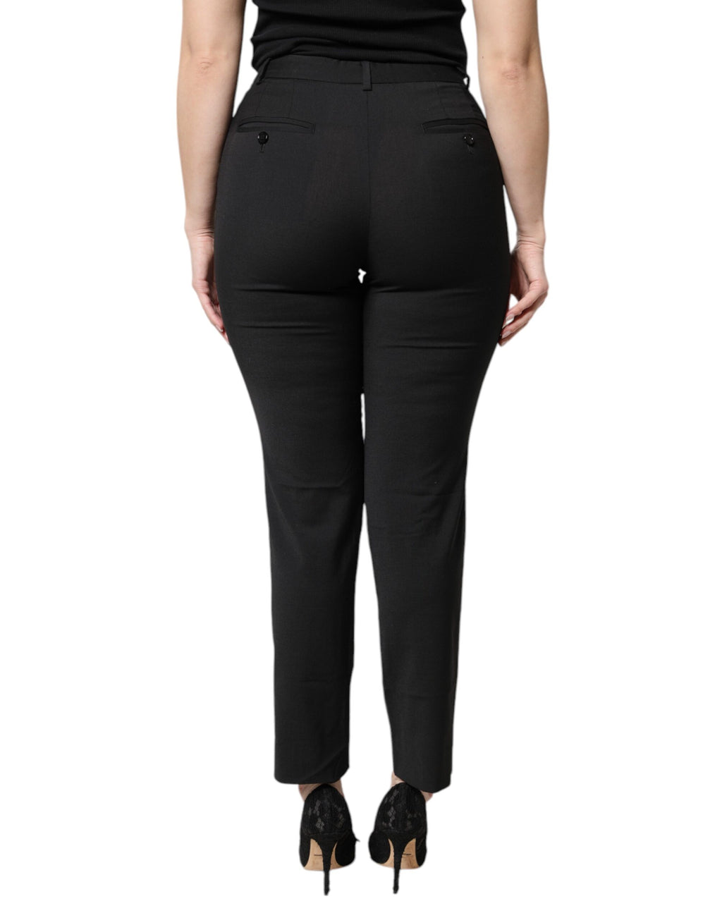Pantalons slim en polyester noir Dolce & Gabbana, taille haute, ajustés, mode élégante pour femmes.