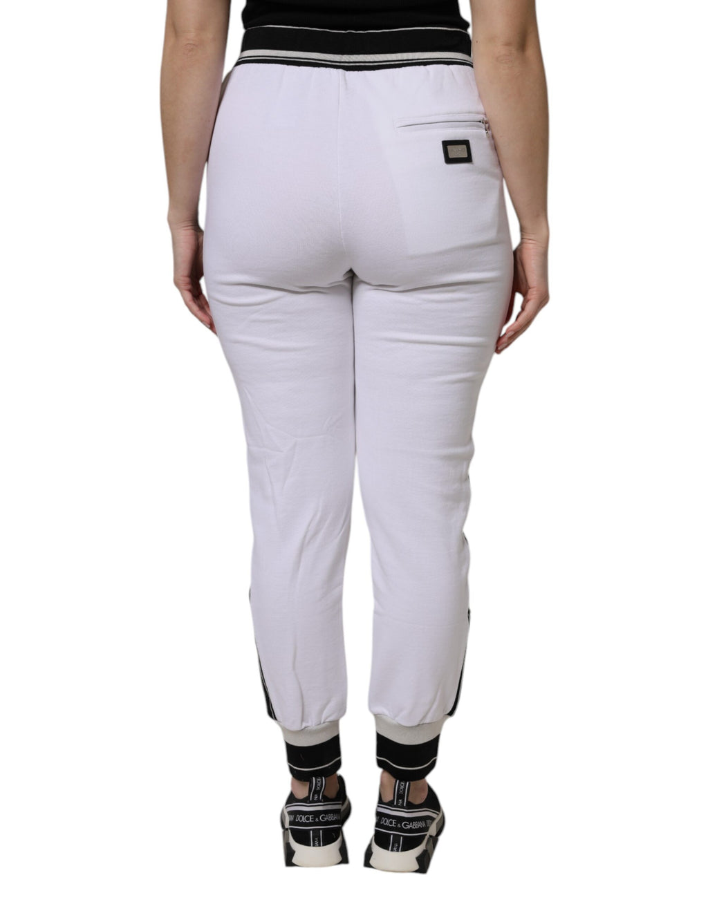 Pantalon de jogging Dolce & Gabbana en coton blanc stretch, pantalons de sport élégants pour homme.