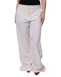 Pantalons en laine blanche Dolce & Gabbana à taille moyenne et jambes larges, détails élégants et couture raffinée.