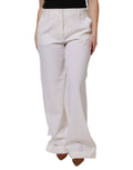 Pantalons en laine blanche Dolce & Gabbana à taille moyenne et jambes larges, détails modernes et élégants, vue de face.