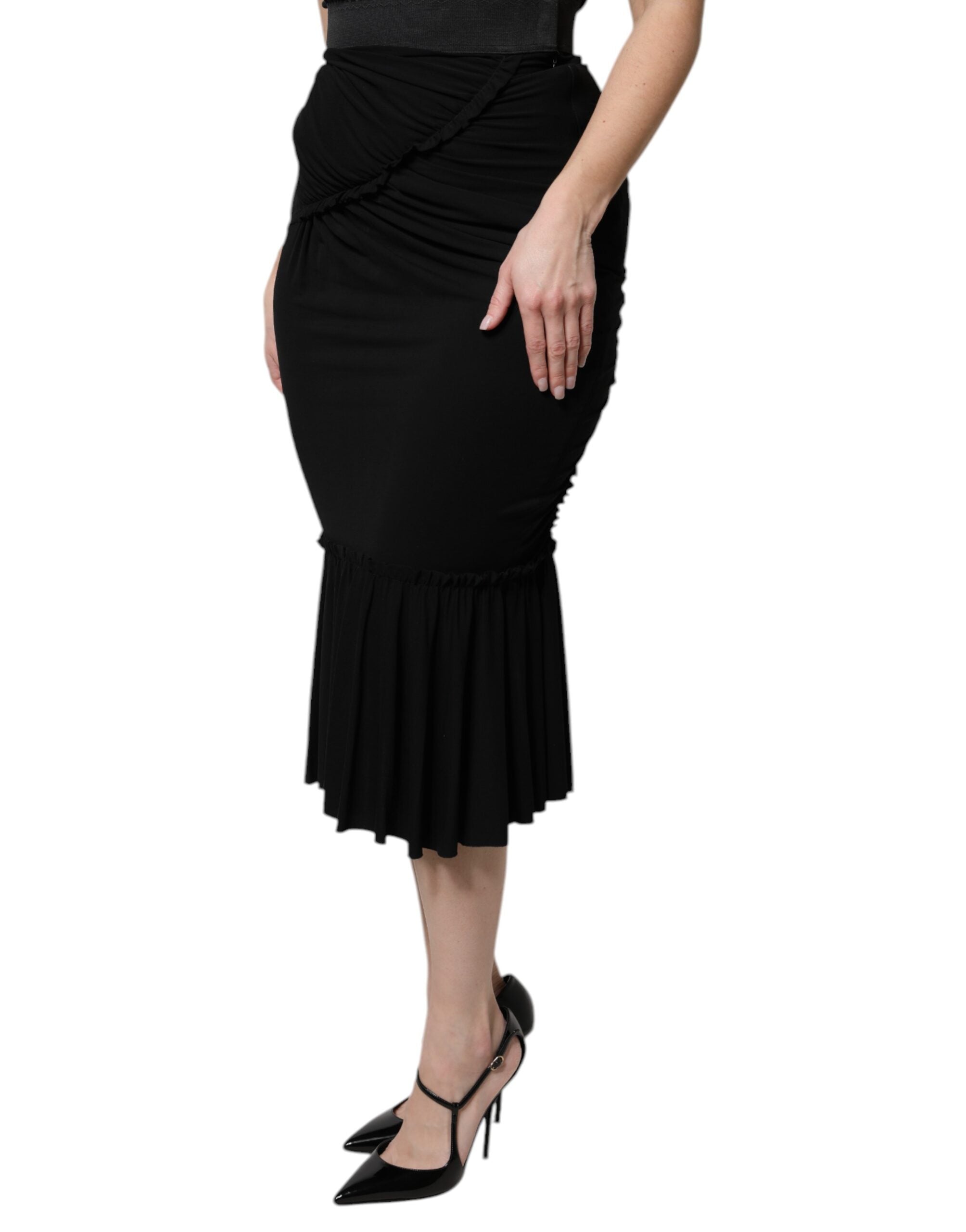 Jupe midi noire en forme de sirène à taille haute de Dolce & Gabbana, coupe élégante et sophistiquée.