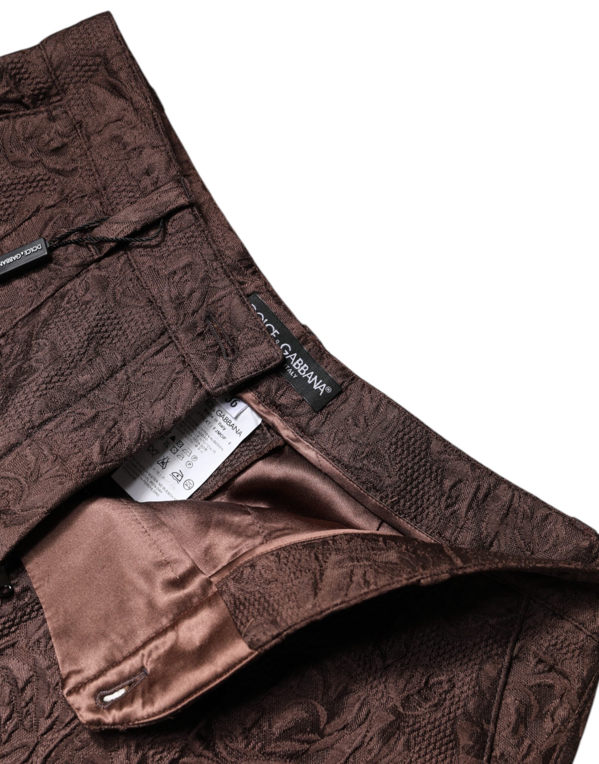 Shorts Dolce & Gabbana en brocart floral marron à taille moyenne, style mini et coupe confortable.
