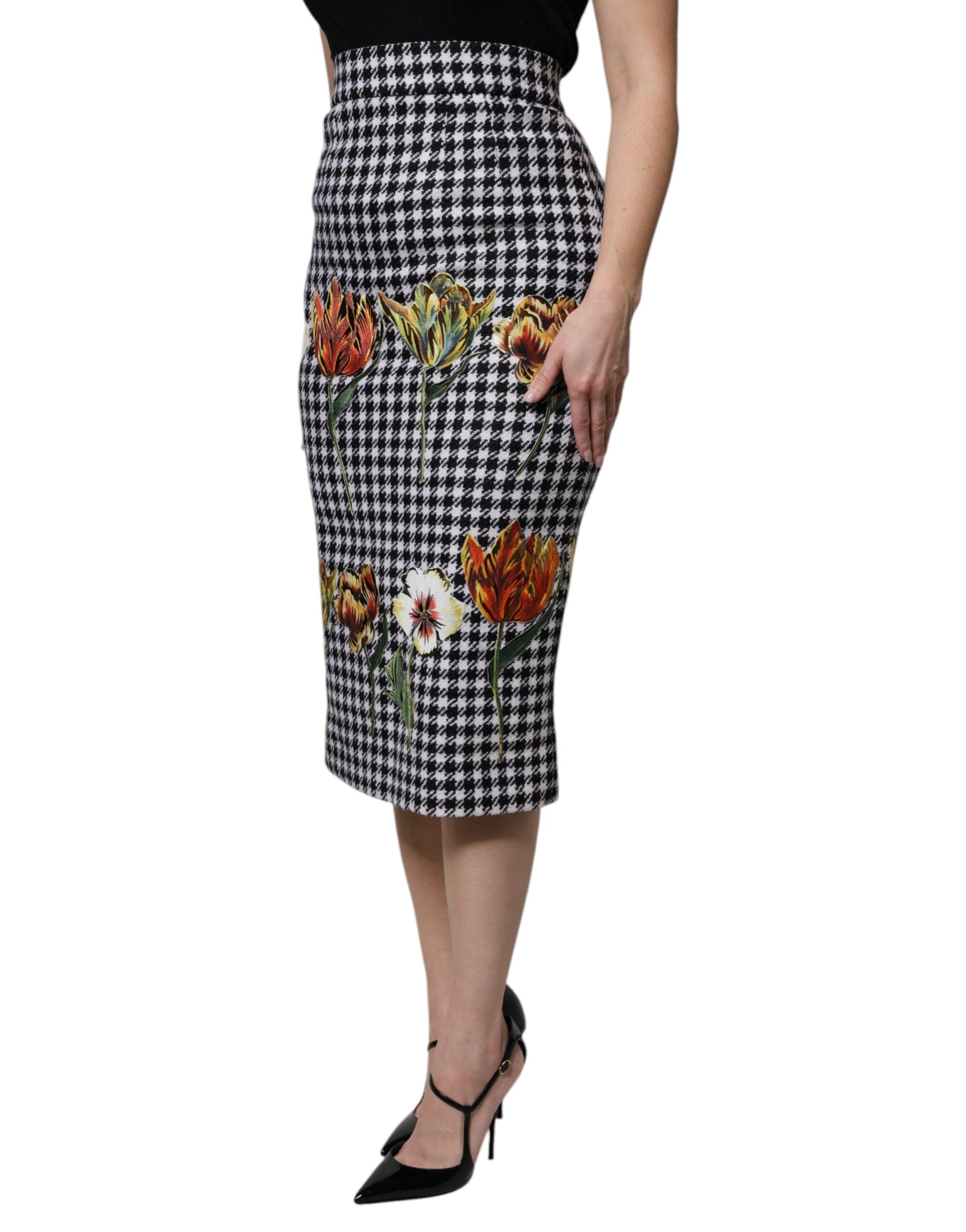 Jupe crayon à taille haute Dolce & Gabbana à imprimé floral multicolore, tissu élégant et ajusté.
