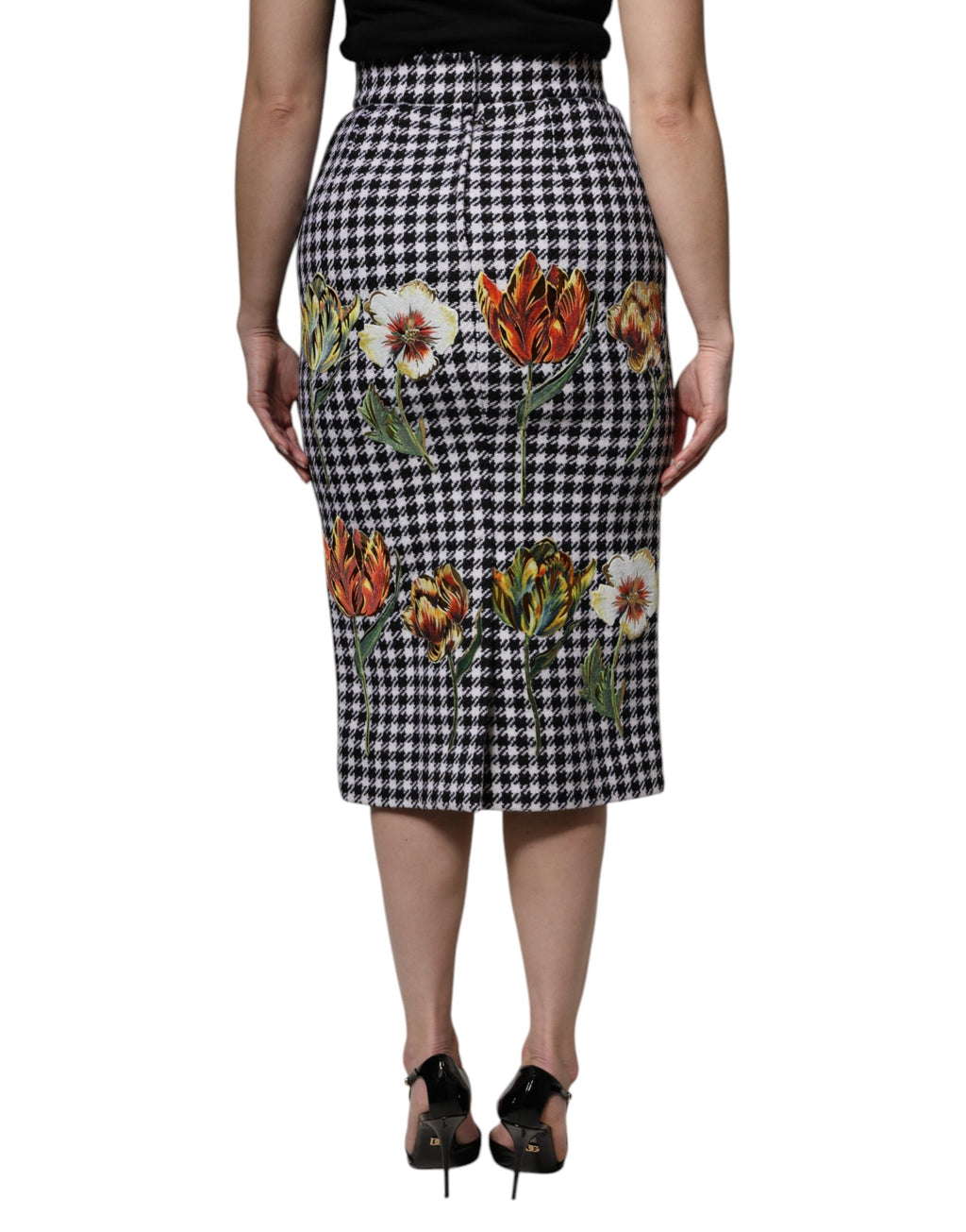 Jupe longue à taille haute Dolce & Gabbana avec imprimé floral multicolore, coupe pencil, en tissu élégant.