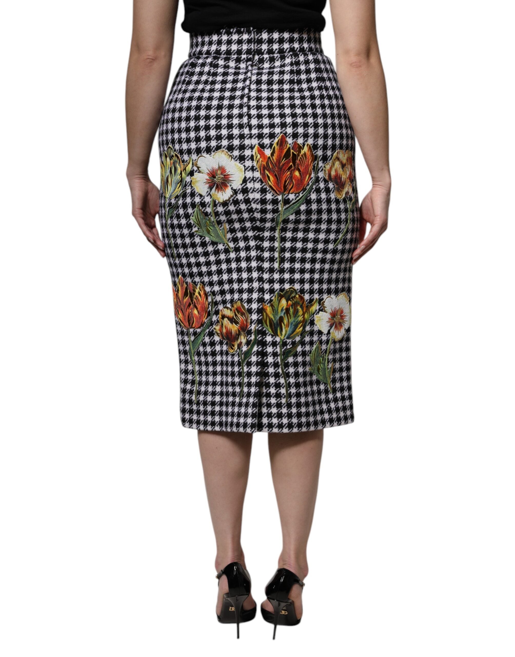 Jupe longue à taille haute Dolce & Gabbana avec imprimé floral multicolore, coupe pencil, en tissu élégant.