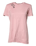 T-shirt en coton rose avec logo Dolce & Gabbana, col rond, imprimé logo sur le devant, style décontracté et tendance.