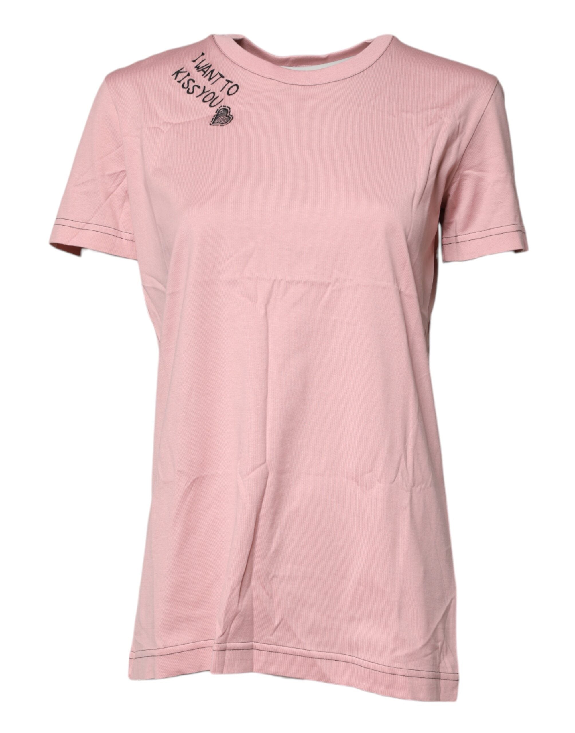 T-shirt en coton rose avec logo Dolce & Gabbana, col rond, imprimé logo sur le devant, style décontracté et tendance.