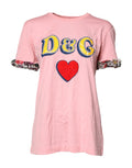 T-shirt blanc en coton Dolce & Gabbana avec logo rose imprimé, col rond, style décontracté et moderne.