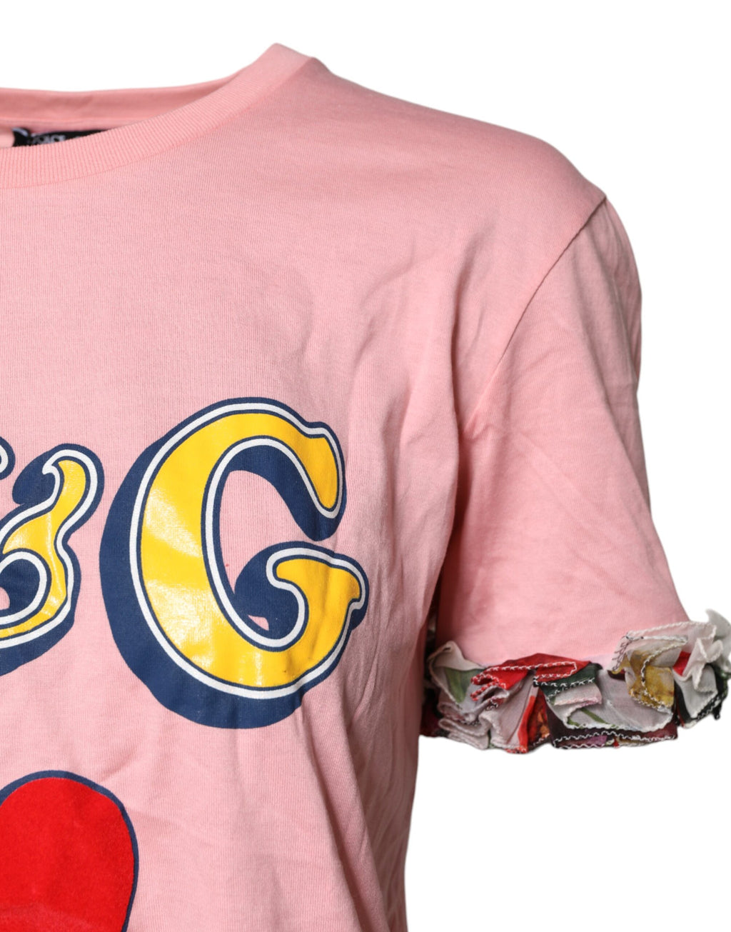 T-shirt en coton rose avec logo imprimé Dolce & Gabbana, col rond, style décontracté et élégant.