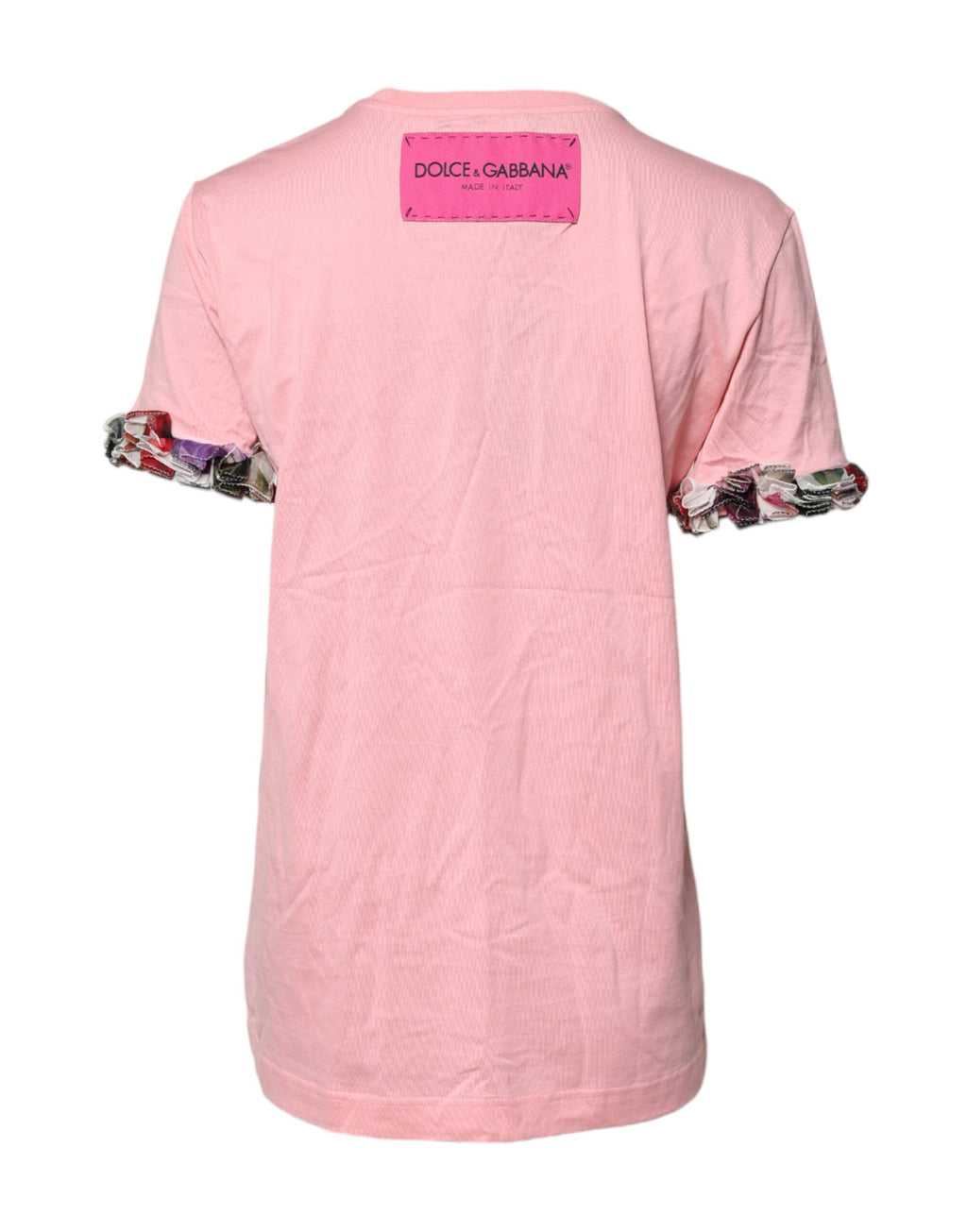 T-shirt en coton rose avec logo imprimé de Dolce & Gabbana, col rond, style décontracté et moderne.
