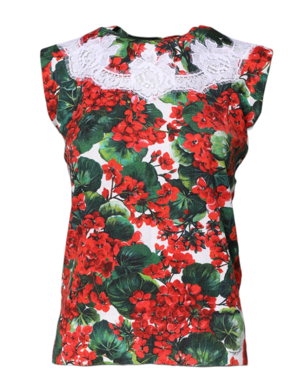 Débardeur sans manches Dolce & Gabbana avec broderie florale colorée en dentelle multicolore.