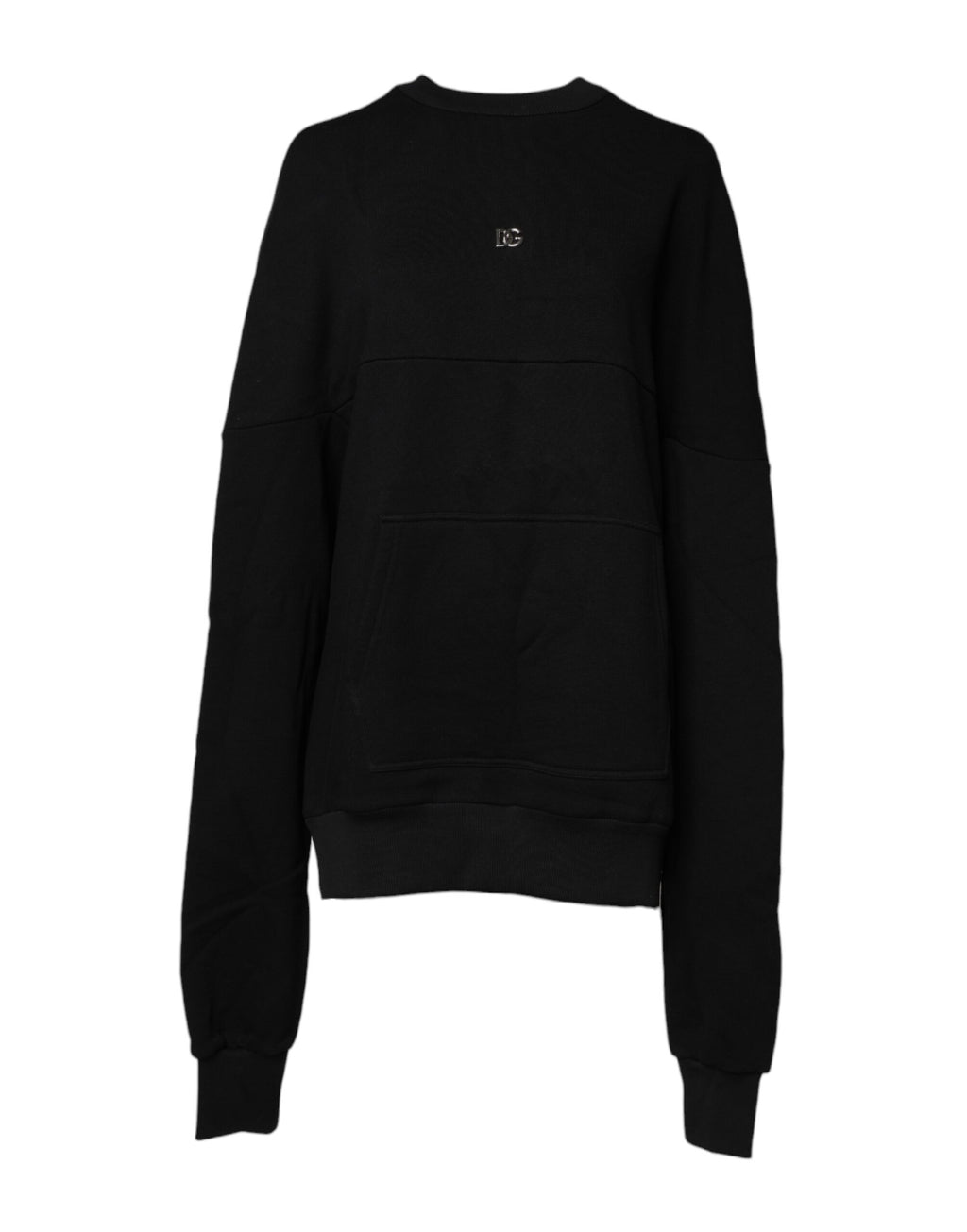 Sweatshirt noir en coton Dolce & Gabbana avec col rond, vue de face, élégante et confortable.