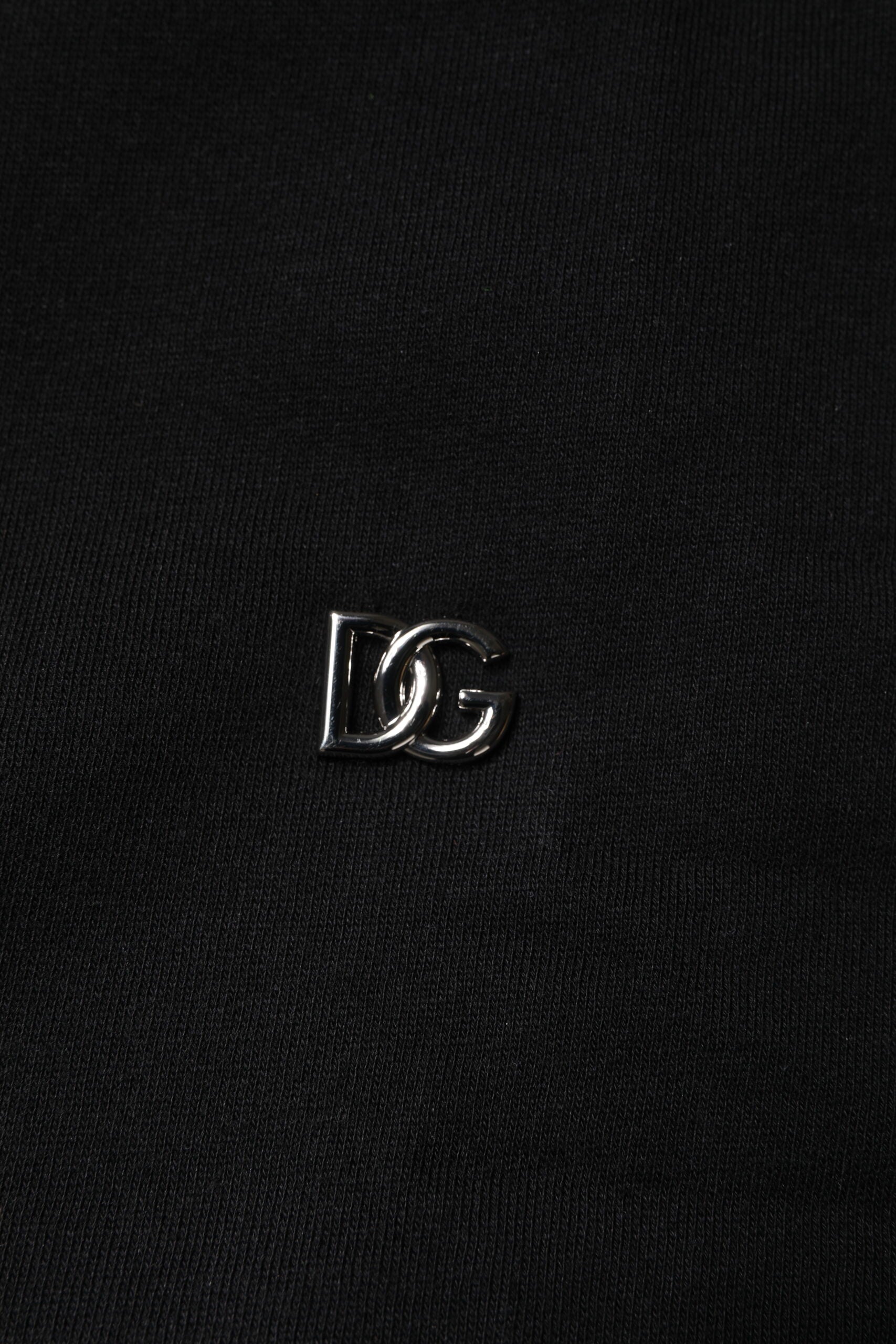 Sweatshirt noir en coton Dolce & Gabbana à col rond, pull décontracté avec logo discret, vue de face.
