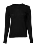 Pull noir en laine Dolce & Gabbana, pull-over à col rond, texture tricotée, porté sur un mannequin.
