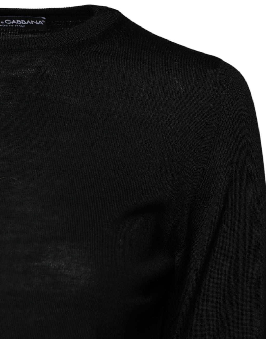 Pull noir en laine tricotée à col rond de Dolce & Gabbana, pull-over élégant et confortable pour homme.