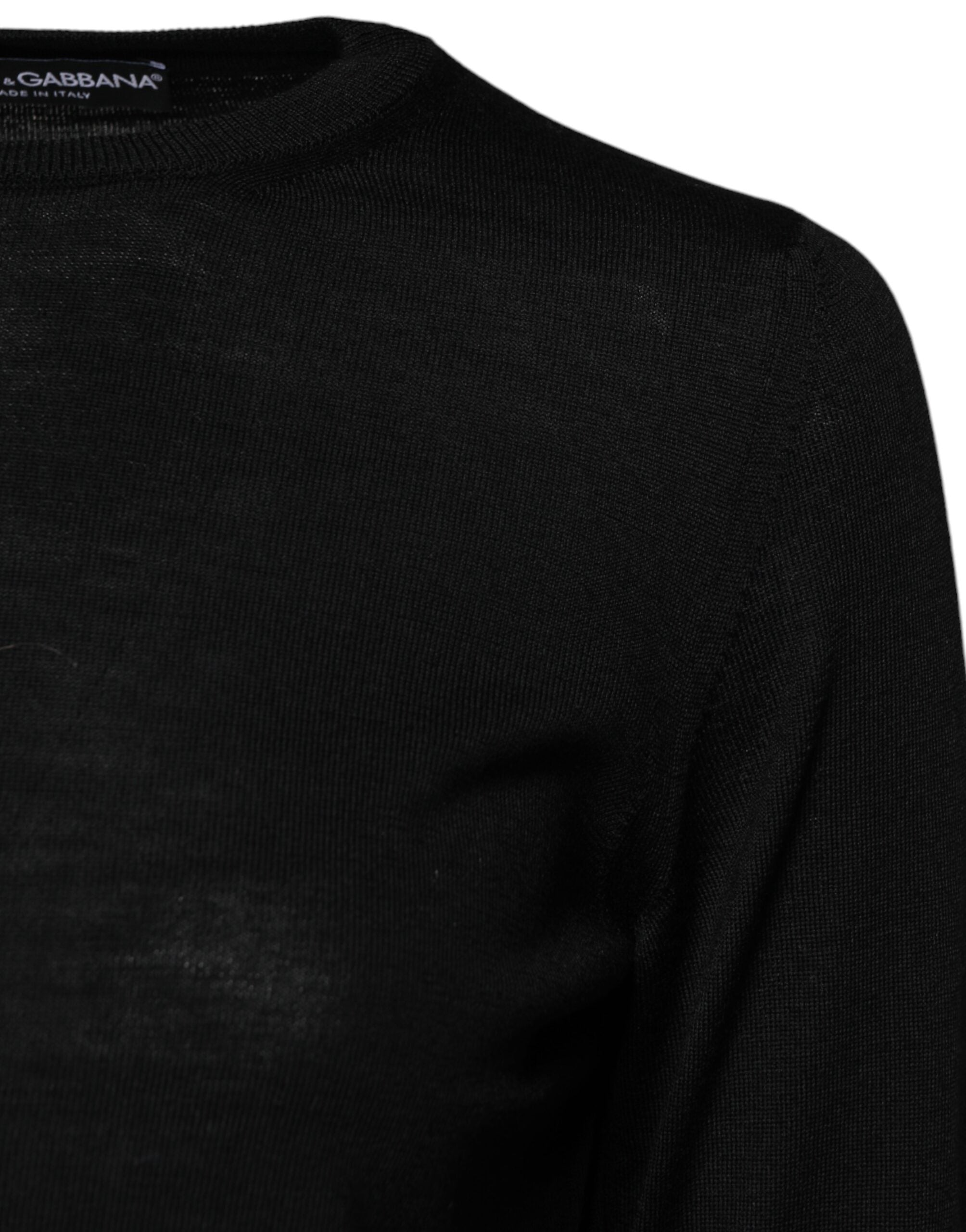 Pull noir en laine tricotée à col rond de Dolce & Gabbana, pull-over élégant et confortable pour homme.