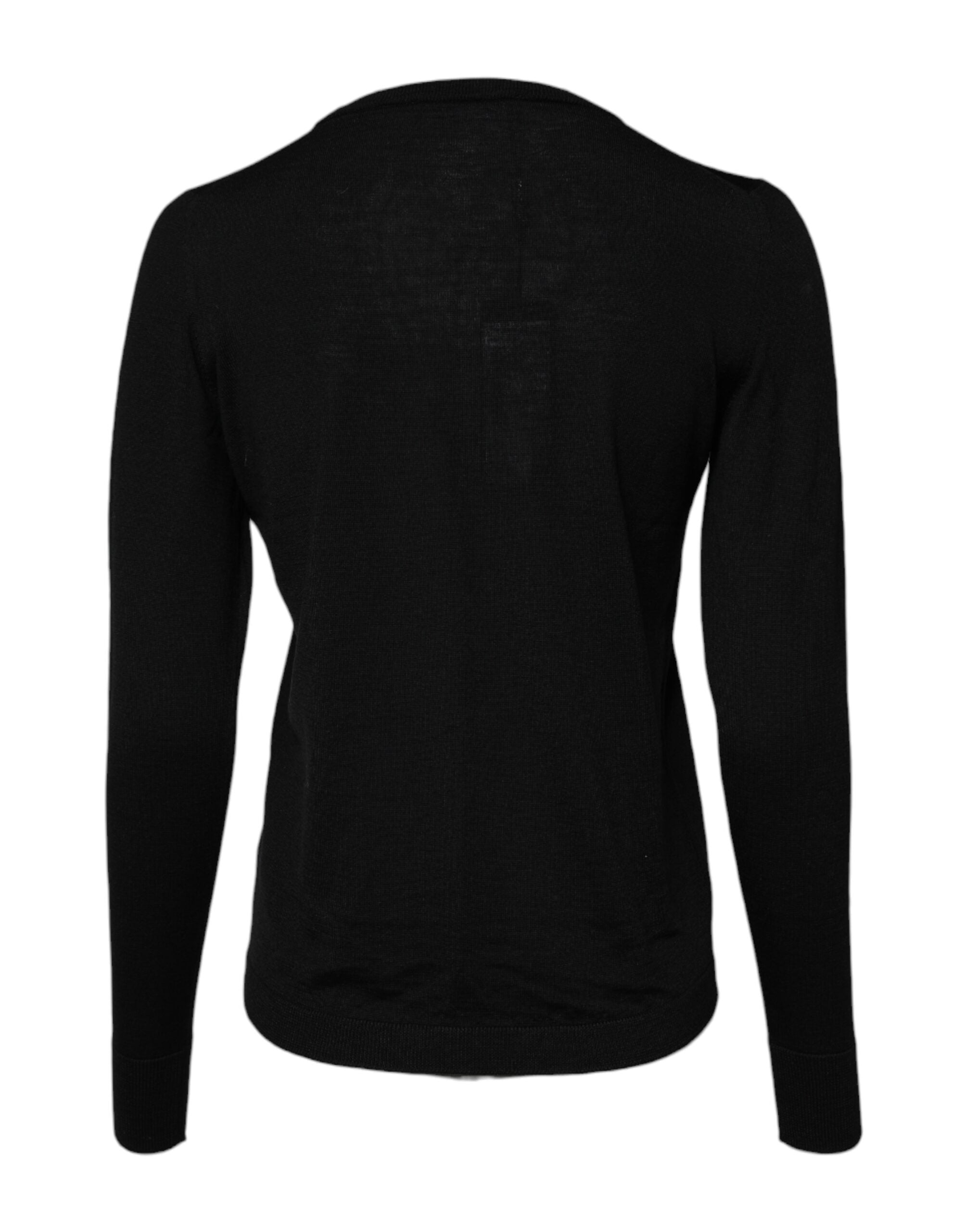 Pull à col rond en laine noire Dolce & Gabbana, sweater homme en tricot épais avec logo discret.