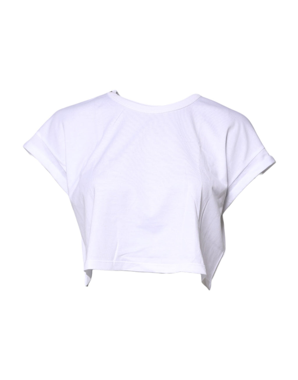 T-shirt court en coton blanc Dolce & Gabbana avec col rond, vue de face, mode décontractée et élégante.