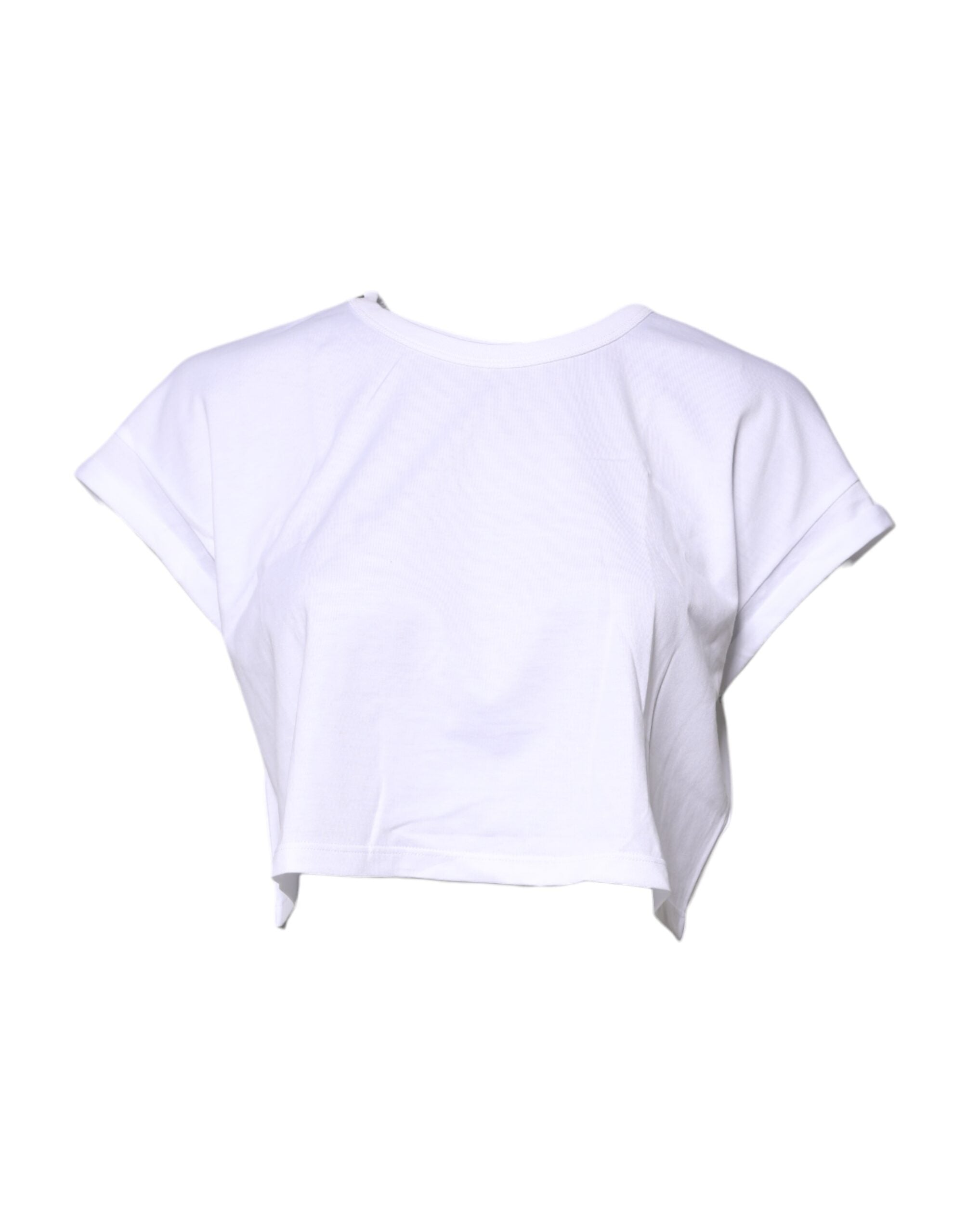 T-shirt court en coton blanc Dolce & Gabbana avec col rond, vue de face, mode décontractée et élégante.