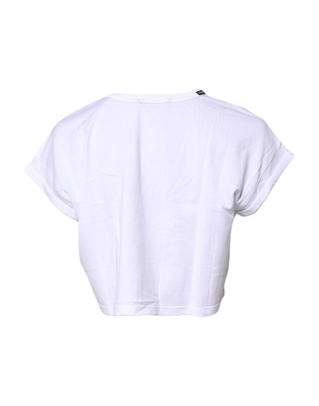 T-shirt cropé en coton blanc de Dolce & Gabbana avec col rond, vue de face.