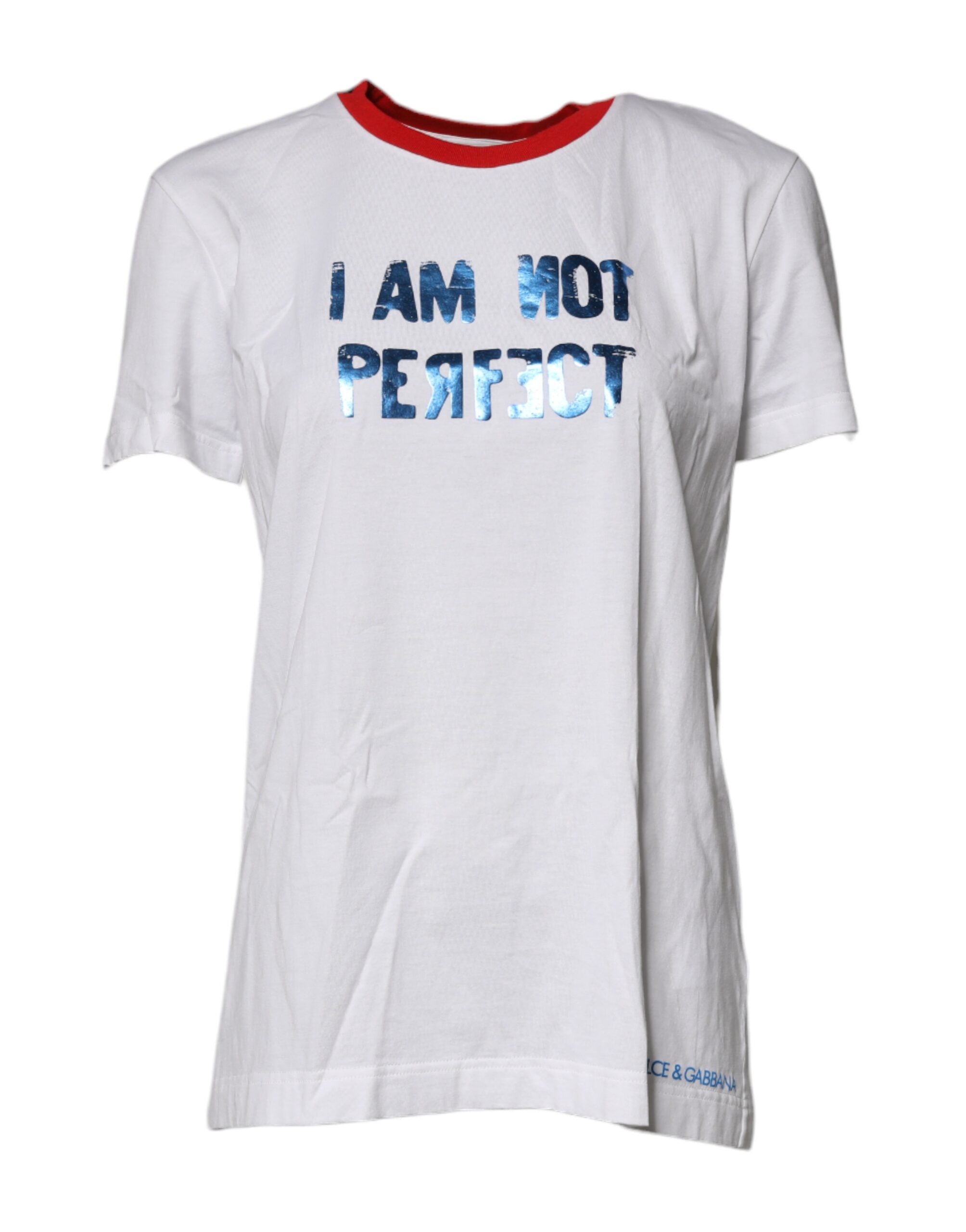 T-shirt blanc Dolce & Gabbana en coton avec motif graphique, col rond, vue de face.