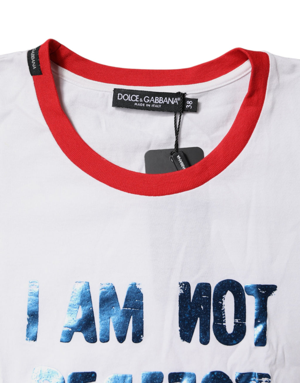 T-shirt blanc en coton avec imprimé graphique Dolce & Gabbana, col rond, style moderne et élégant.