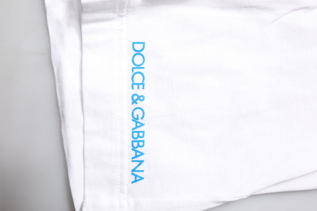 T-shirt en coton blanc Dolce & Gabbana avec impression graphique et col rond, vue de face.