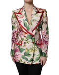 Veste double boutonnage Dolce & Gabbana à fleurs multicolores, motif floral, coupe élégante en tissu léger.