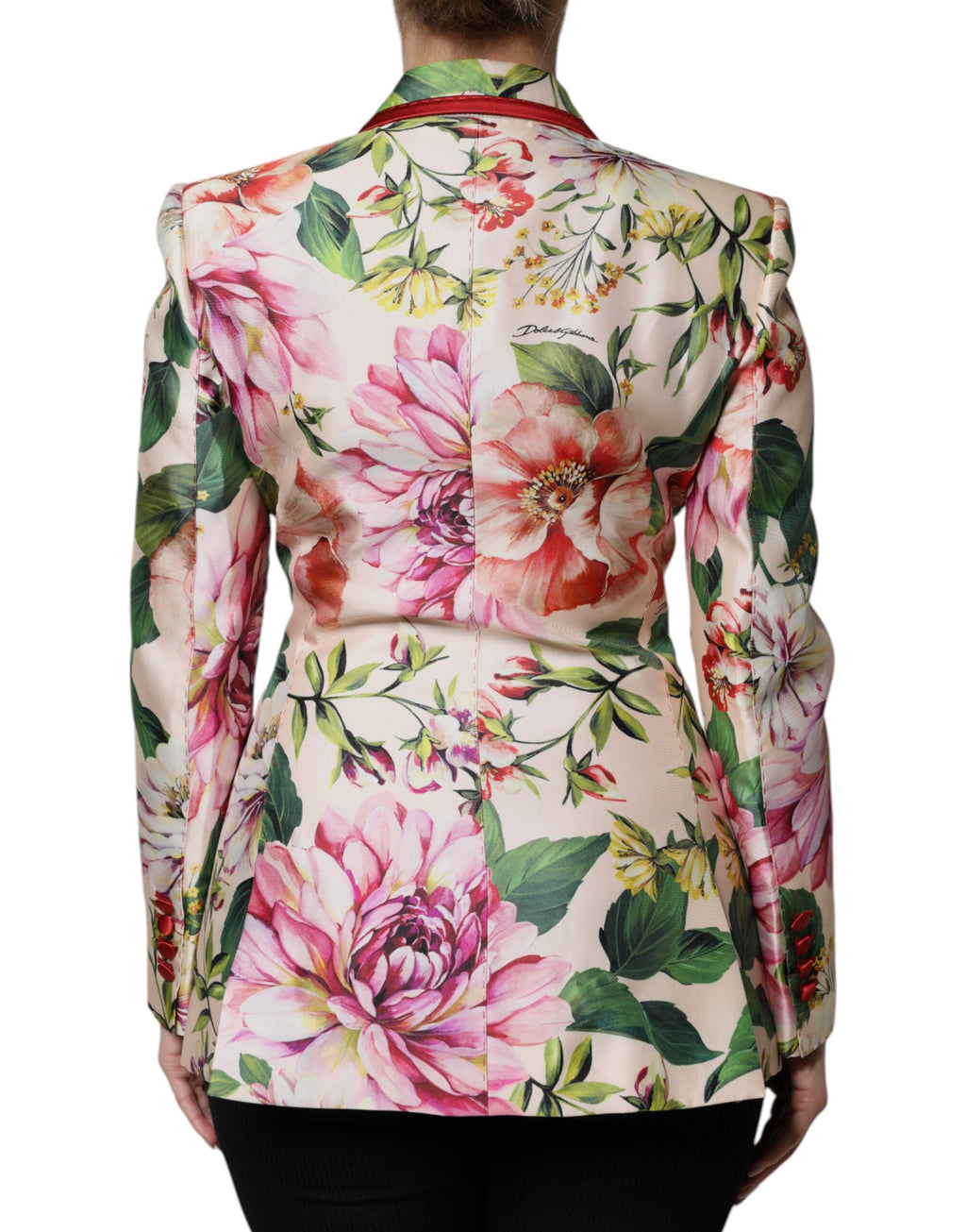 Veste à carreaux Dolce & Gabbana, à double boutonnage avec motif floral multicolore, vue de face.