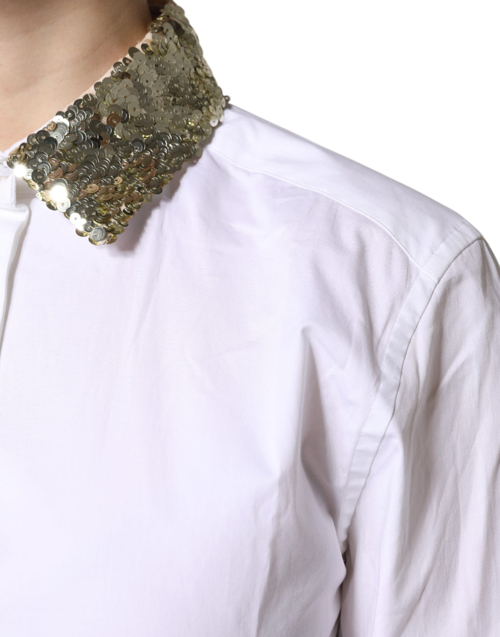 Chemise Dolce & Gabbana en coton blanc à manches longues avec sequins, élégante blouse pour femme.