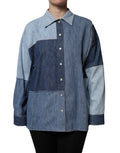 Chemise en coton bleu à manches longues avec col et boutons de Dolce & Gabbana, vue de face.