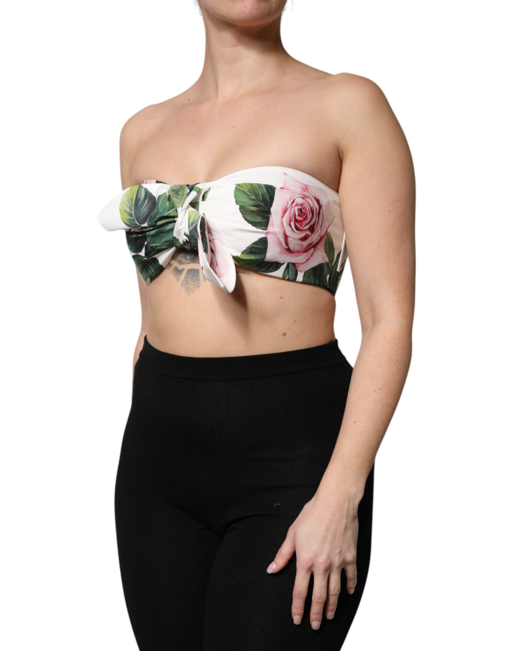 Corset court croisé blanc à imprimé floral Dolce & Gabbana, haut bustier ajusté avec détails élégants.