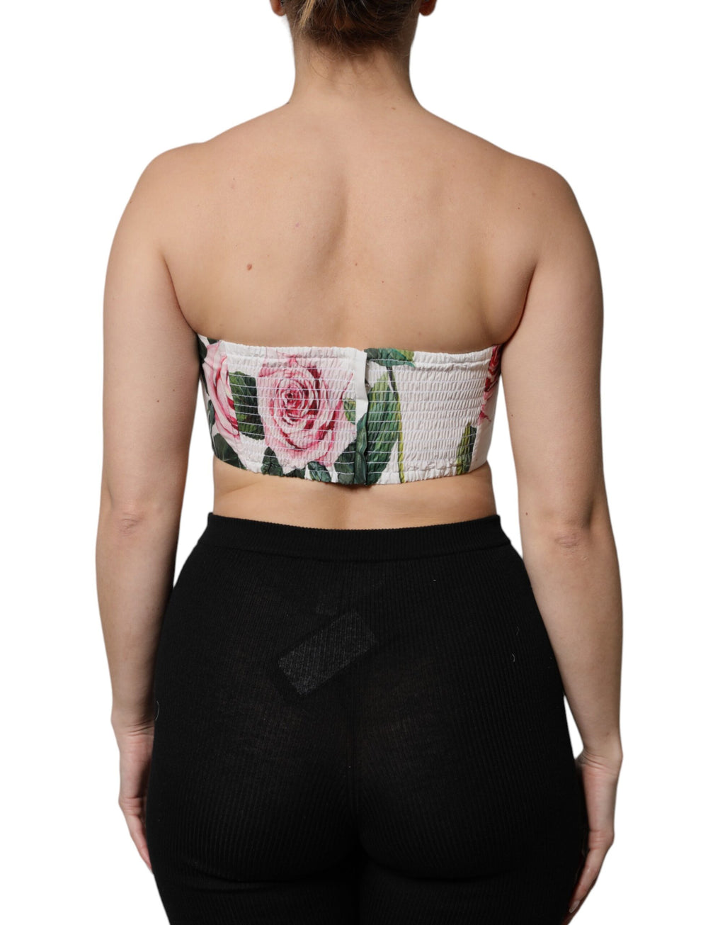 Top corset court Dolce & Gabbana blanc à imprimé floral, bustier cropée élégant et féminin.
